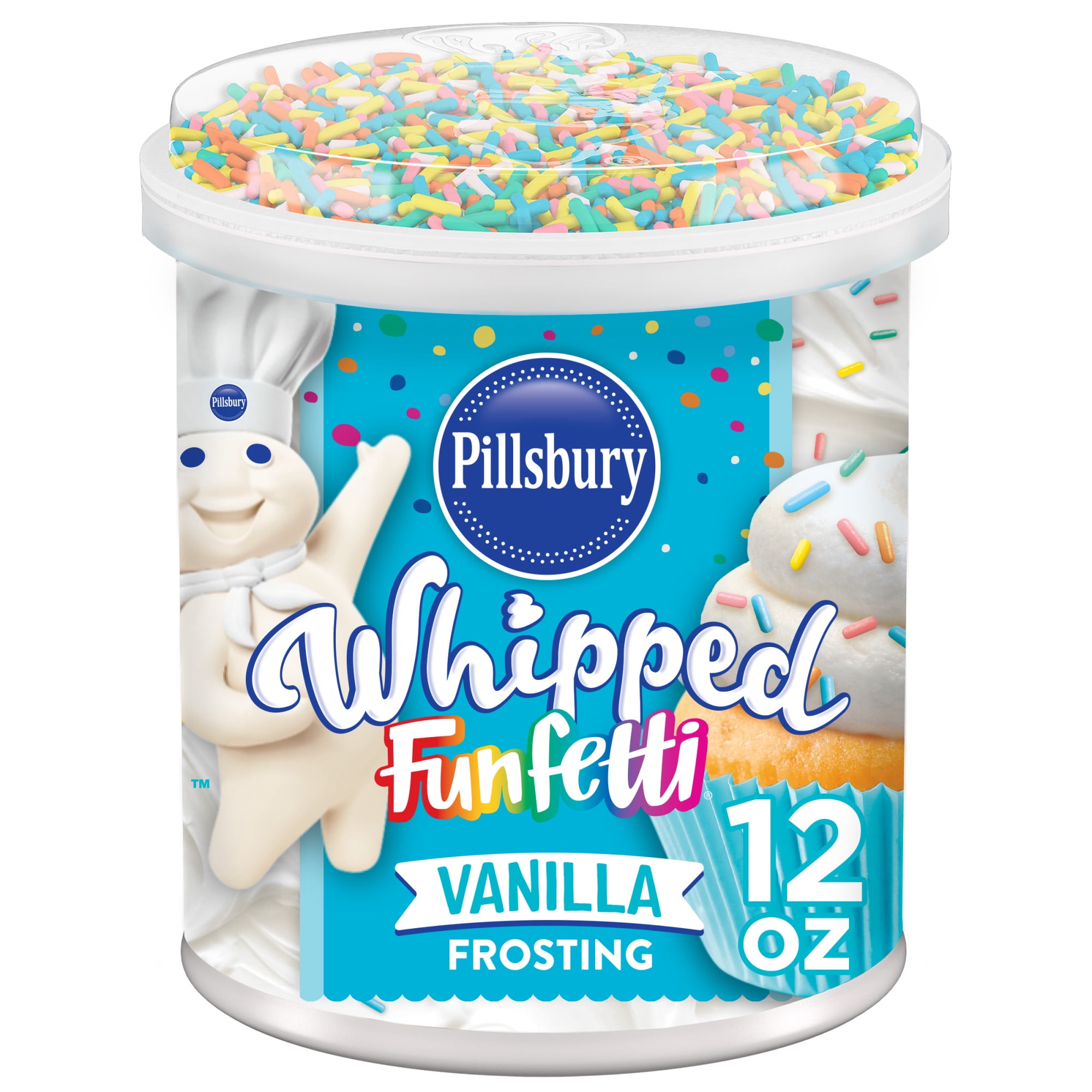 (8 pack) Pillsbury Funfetti Whipped Vanilla Frosting, 12 oz Tub