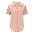 thumbnail image 4 of Scyoekwg Womens Short Sleeve Shirts Button Turndown Neck Shirts Trendy Shirts Solid Color Loose Lightweight Blouses (Pink,XXL), 4 of 6