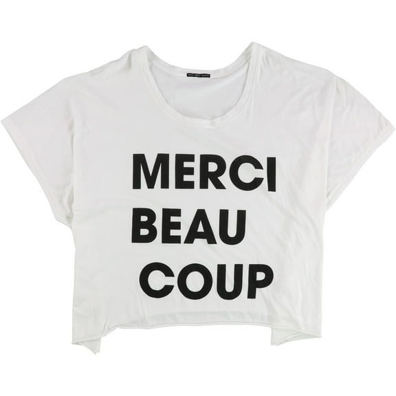 TRULY MADLY DEEPLY Womens Merci Beau Coup Graphic T-Shirt, White, S/M
