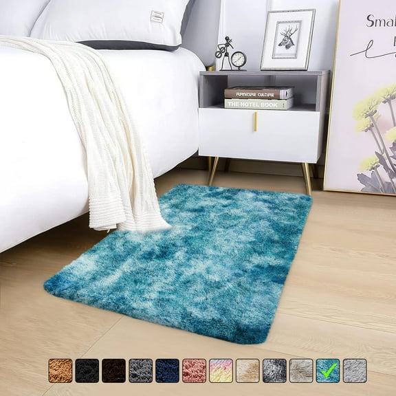 Moonlight20015 Area Rug 2x3ft non-slip Soft Fluffy Shaggy for Living Room Bedroom Décor Tye Dye Teal