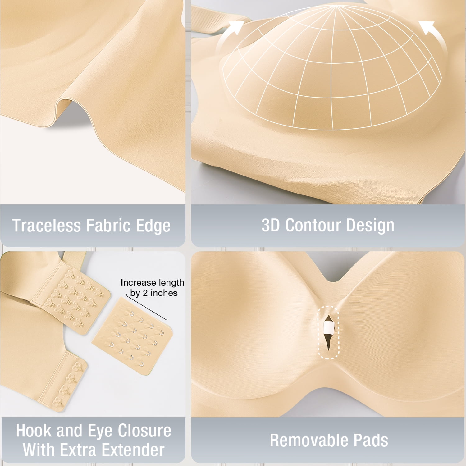 USEASY Wireless Bras for Women Plus Size Full Coverage Push Up Bra Comfort Seamless Bras No Underwire Everyday Bra