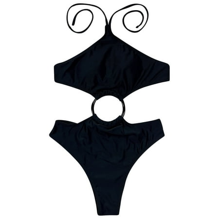 Swimsuits For Women Tummy Control 2 Piece Women s Sexy High Breast Contrast Solid Bikini Set One-Piece Swimsuit Swimwear Black S