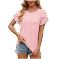 thumbnail image 3 of Inverlee Blouses for Women Boho Petal Short Sleeve Tops Eyelet Hollow Out Cute Loose Fit Solid Color Shirts Classic Elegant Tunic Top Summer Fashion, 3 of 9