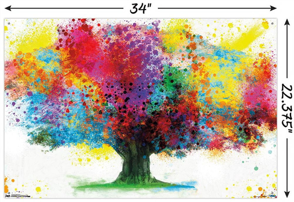Color Bursting Tree Wall Poster with Push Pins, 22.375" x 34"