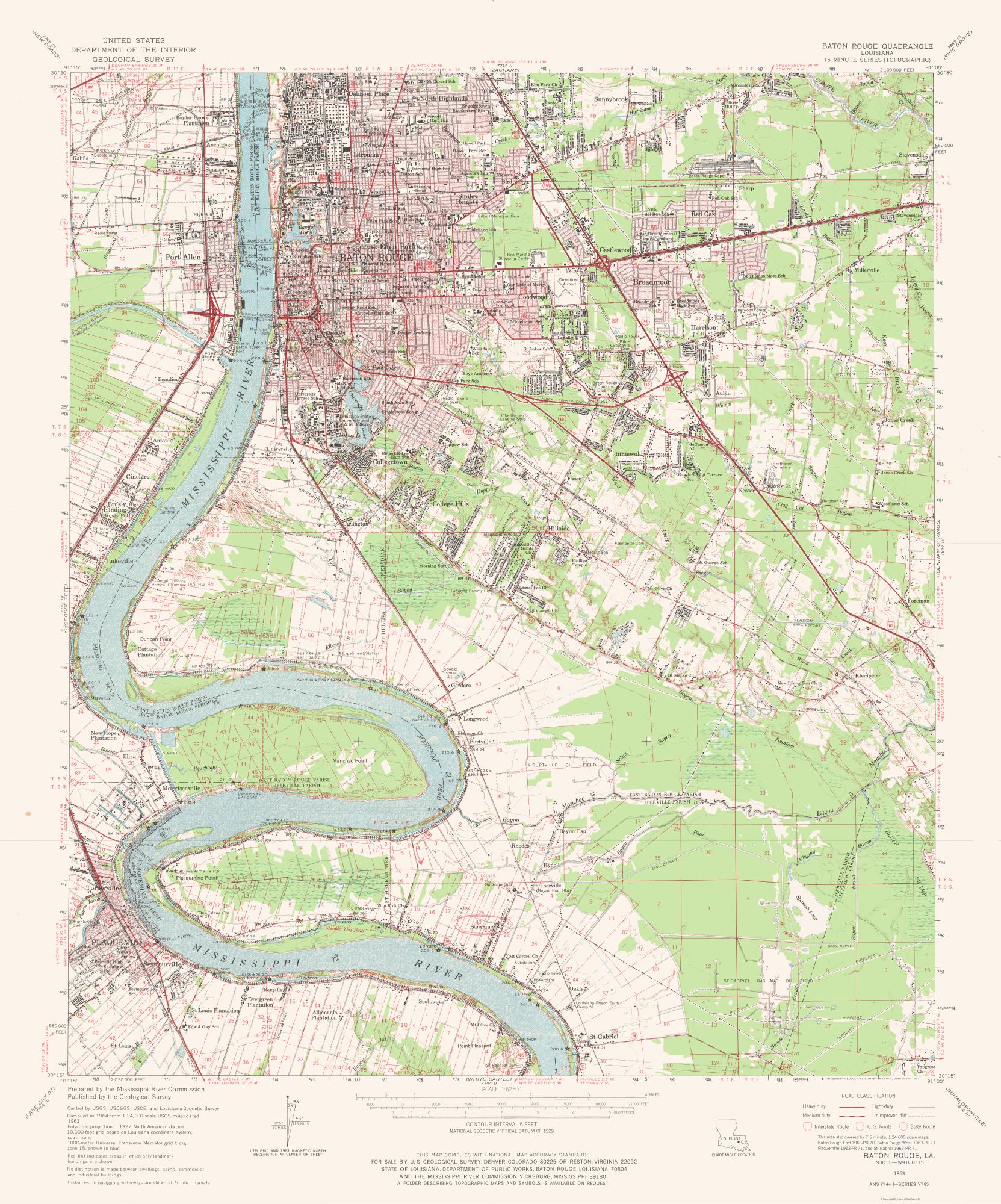 Topo Maps Baton Rouge Louisiana Quad USGS 1963 23.00 x 27.66