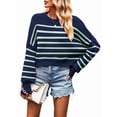 thumbnail image 2 of Women'S Oversized Batwing Sweaters Fall Outfits Trendy Crewneck Knit Side Slit Fashion Pullover Tops Blue & Green S, 2 of 7