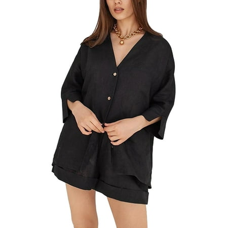 

Women Classic Button Down Soft Short Pajamas Set