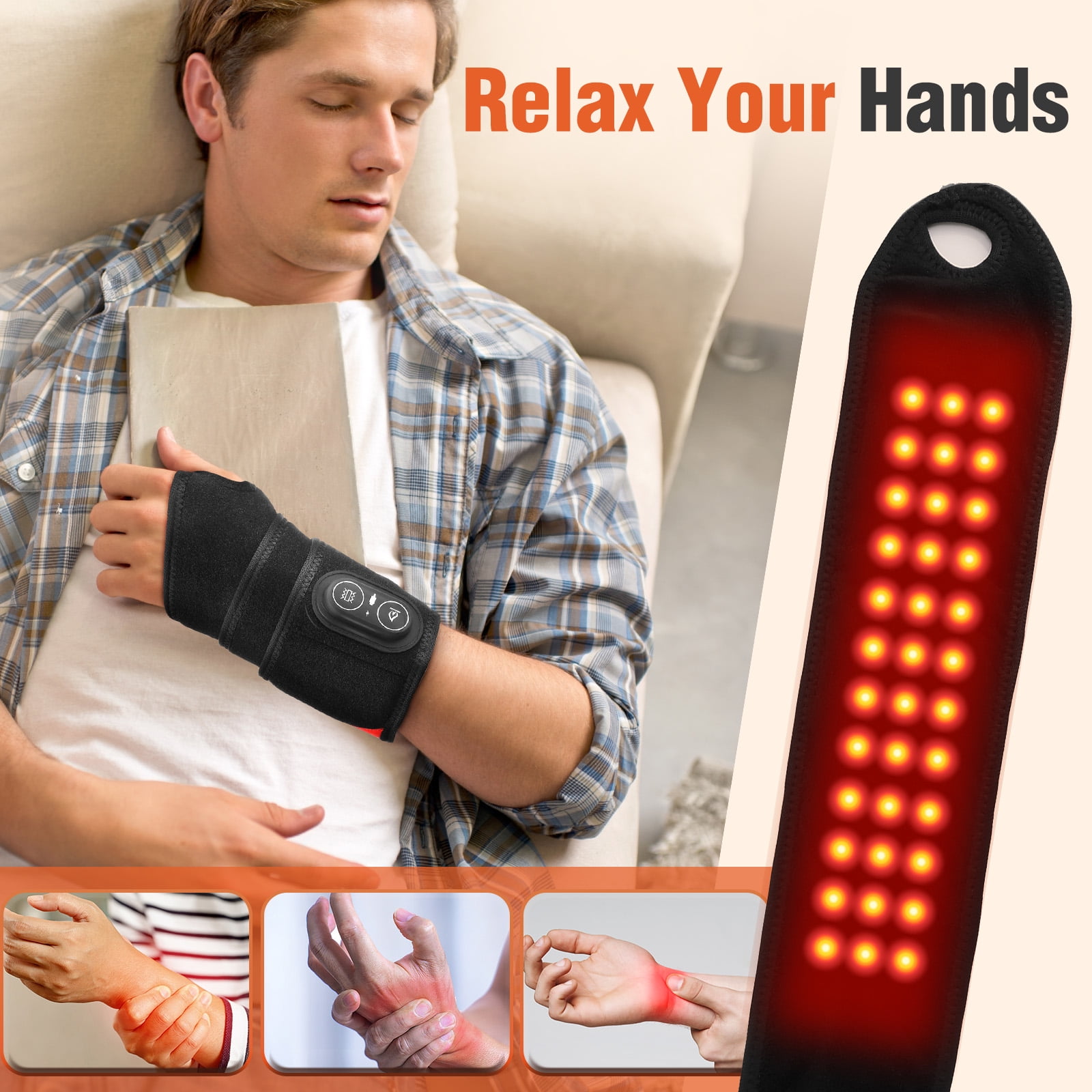 Wrist Heating Pad Wrap Massage, Heated Wrist Braces Carpal Tunnel, Elbow Knee Wrist Ankles Brace Heating Pad, Hand Brace Support Relax, 3000mAh, Gifts for Family, Travel