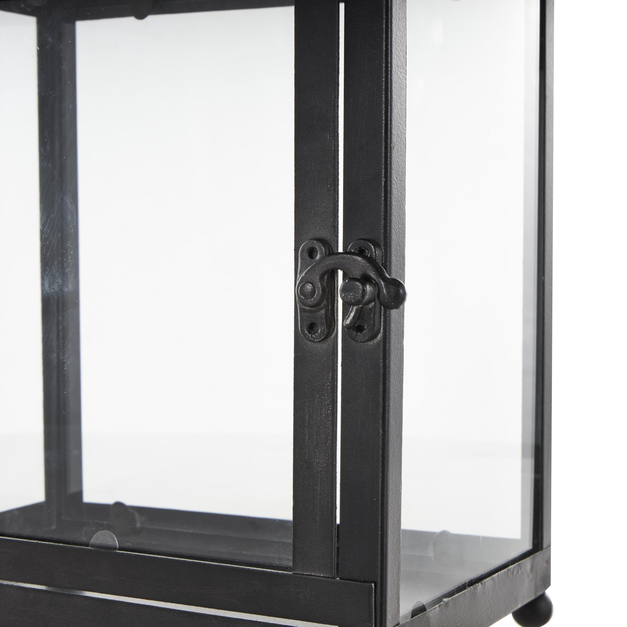 DecMode Black Metal Modern Candle Lantern with Gold Accents