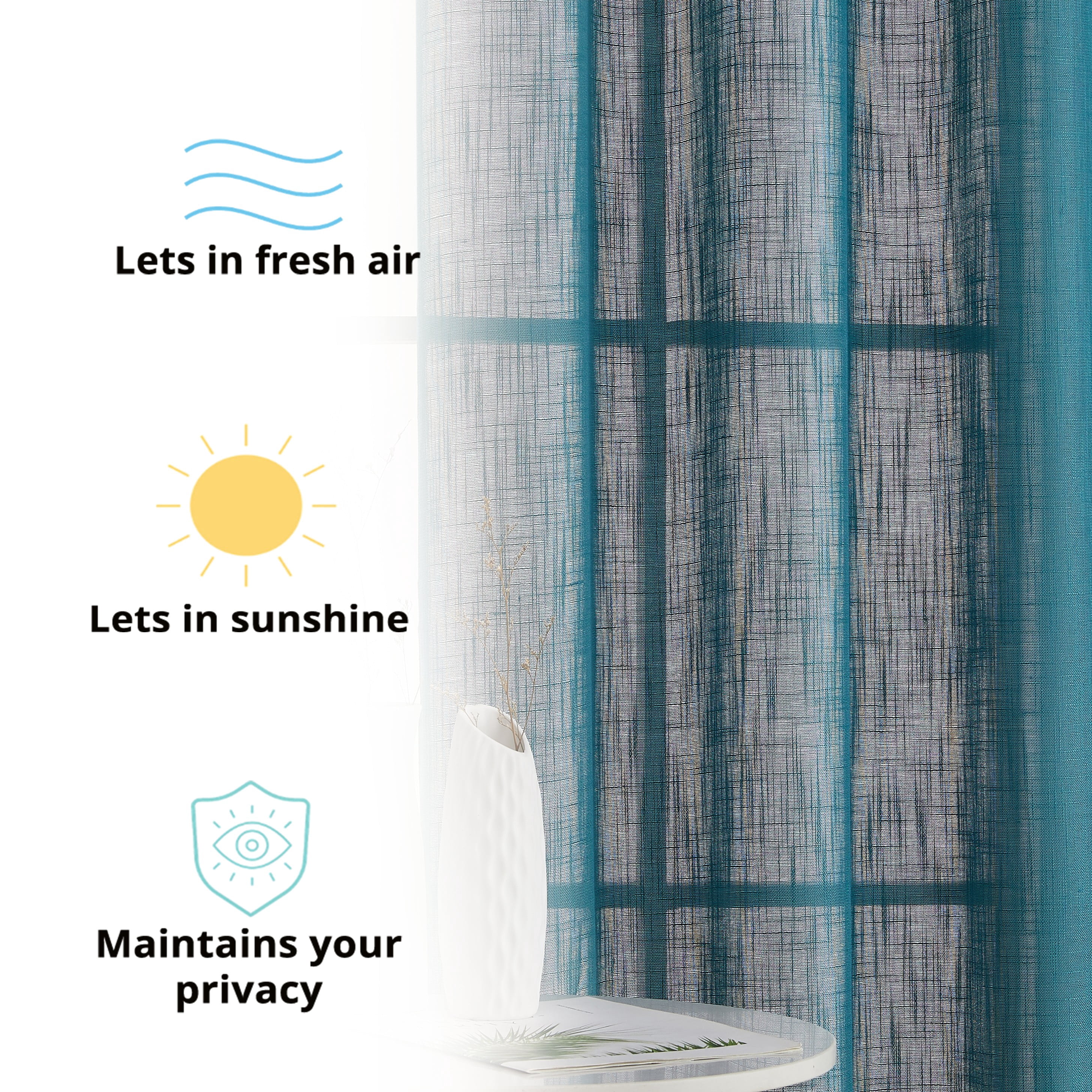 THD Serena Faux Linen Textured Semi Sheer Privacy Light Filtering Transparent Window Grommet Thick Curtains Drapery Panels for Bedroom & Living Room, 2 Panels