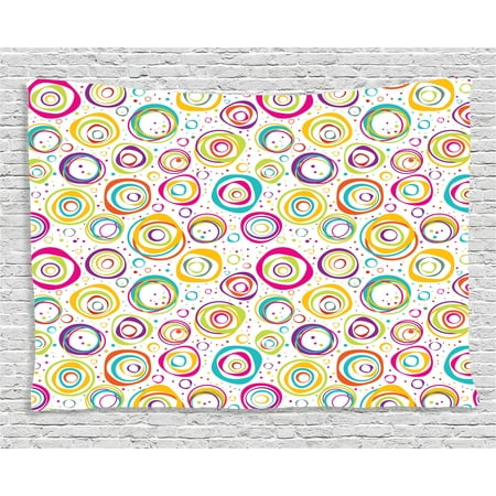 Geometric Bubble - Geometric Decor Tapestry, Cute Childish Spirals with Funny Dots Bubbles Background Kids Nursery Theme, Wall Hanging for Bedroom Living Room Dorm Decor, 60W X 40L Inches, Multi, by Ambesonne
