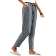 thumbnail image 5 of Wide Leg Pants for Women Dressy New Women's Cotton Linen Straight Leg Pants Elastic Drawstring Casual Trousers with Pockets Summer Beach Pants Gray L, 5 of 7