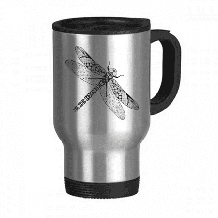 

Dragonfly Animal Portrait Sketch Travel Mug Flip Lid Stainless Steel Cup Car Tumbler Thermos