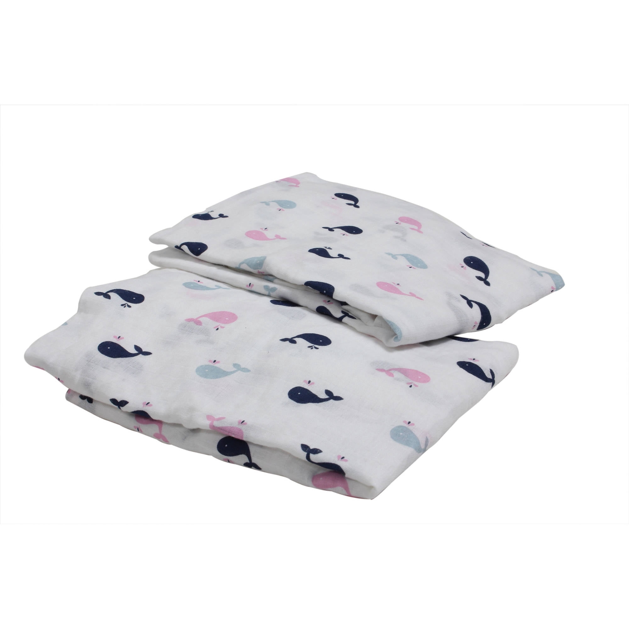 Bacati - Little Sailor Whales Girls Crib/Toddler Bed Fitted Sheets 100% Cotton Muslin 2 Pack, Pink/Navy