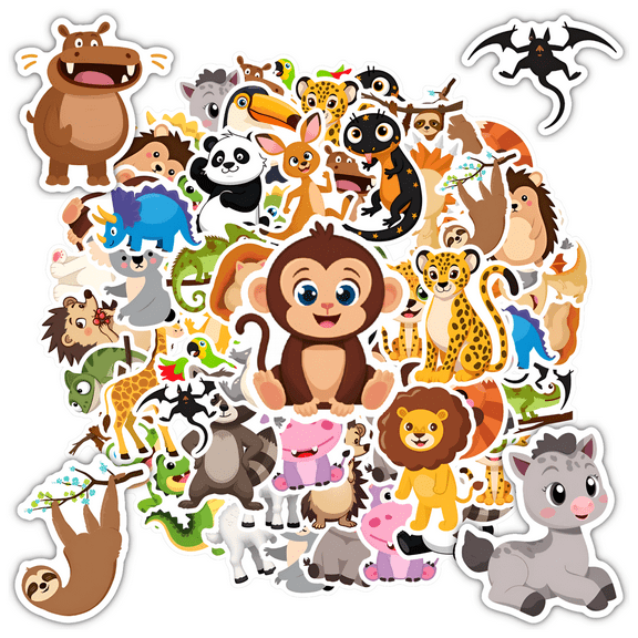 35pcs-50pcs Adorable Stickers Stationery Kids Stickers Animal PVC Sticker Pack DIY Stickers for Luggage Laptop Phone