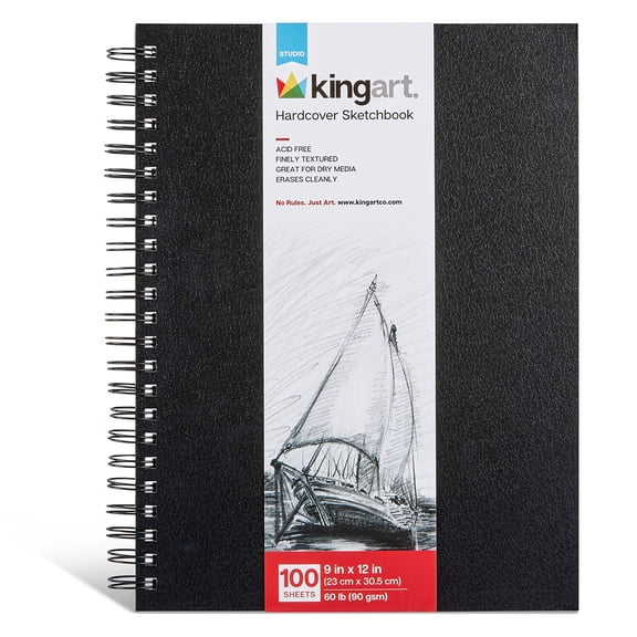 KINGART Hardcover Spiral Sketchbook, Acid Free, Perforated, 9” x 12” 100-Sheets 60 lb (90 gsm)