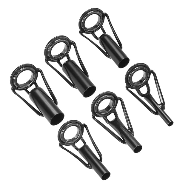 Unique Bargains Kit de Réparation de Pointe de Canne à Pêche en Acier Inoxydable 2-6mm, Remplacement de Guide d'Anneau de Canne pour Pêche, Noir 6 Pack