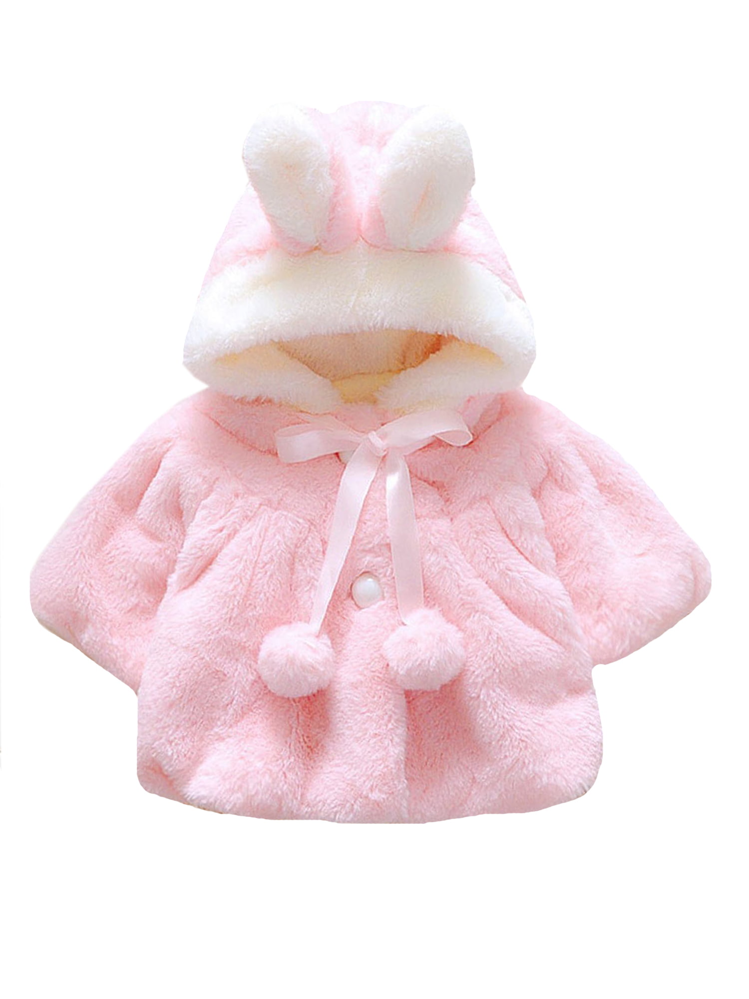 Baby Girl Kids Rabbit Ear Bunny Hoodie Coat Winter Hoody Jacket Snowsuit Outwear 