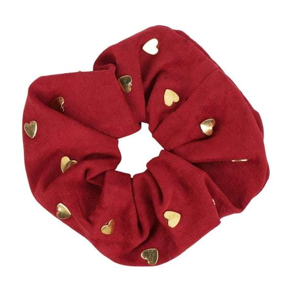 Motique Accessories Large Suede Scrunchie with Hearts and Stars (Burgundy Gold Hearts)