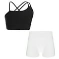 thumbnail image 3 of Raenseen Kids Girls Yoga Workout Outfit Asymmetrical Spaghetti Shoulder Straps Strappy Back Crop Top Black&White 8, 3 of 9