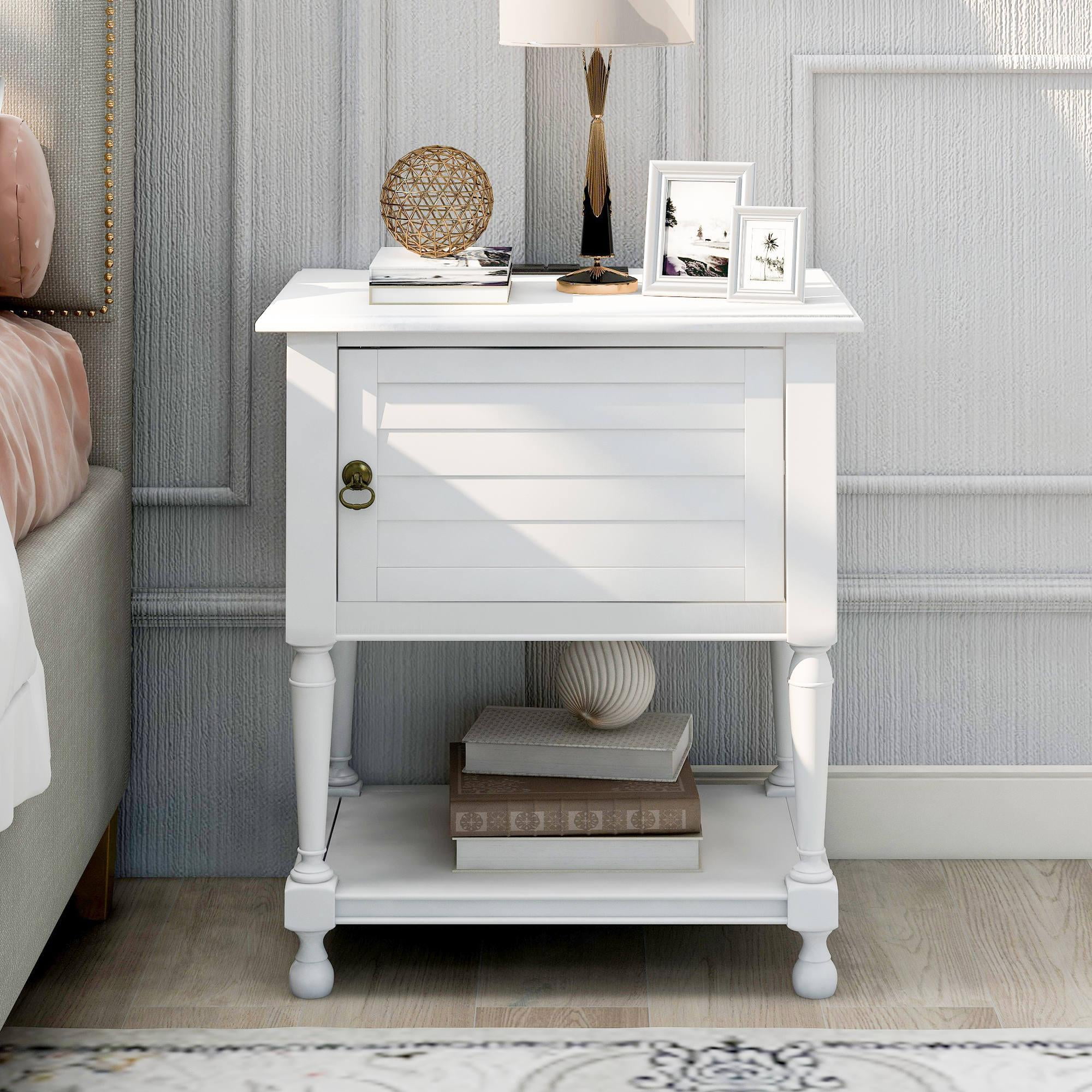 Versatile Nightstand with 2 Built-in Shelves Cabinet and 1 Open Storage ...