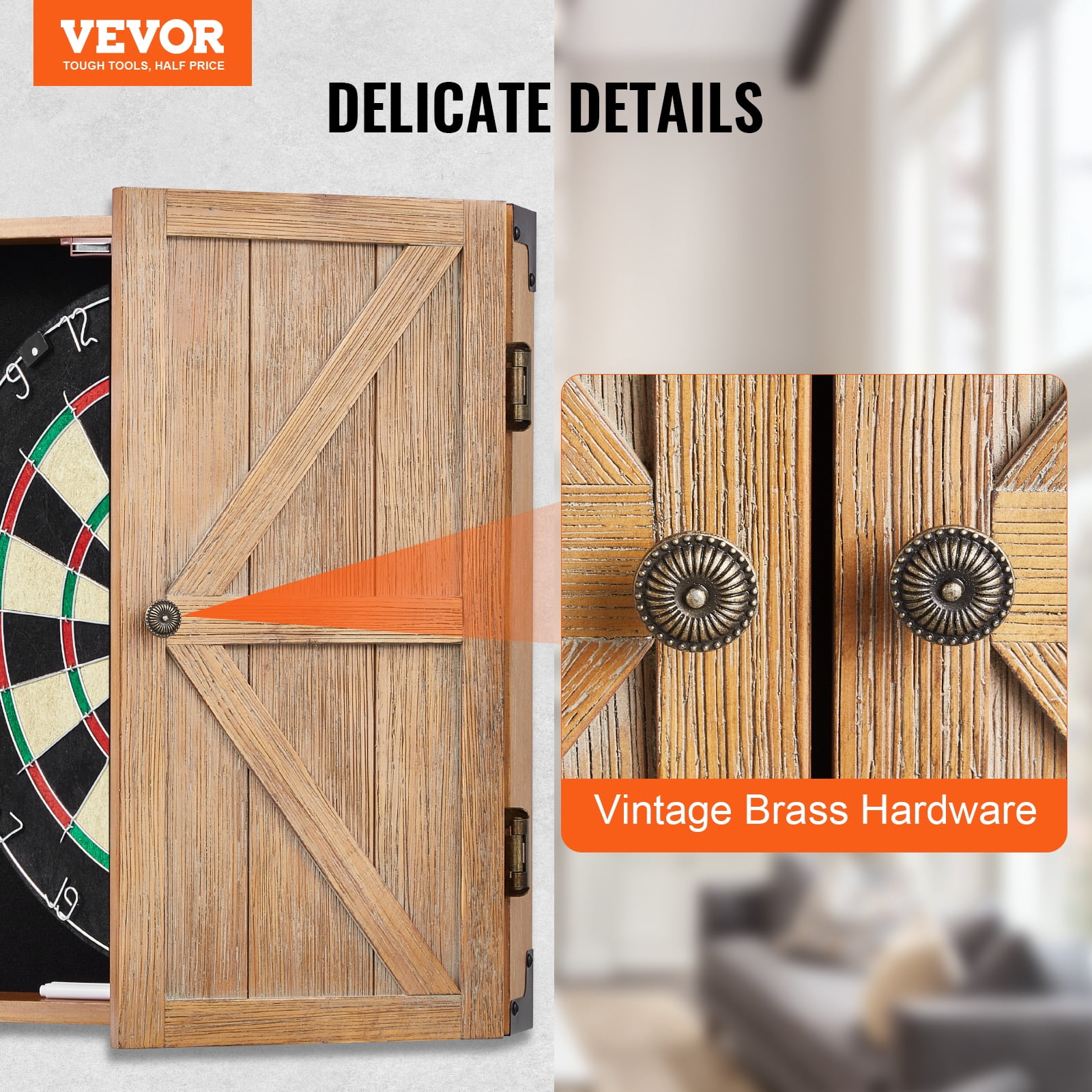 VEVOR Dartboard Cabinet, Solid Wood Dartboard Cabinet Set, Official Size Hideaway Cabinet with Socreboard and Accessories, Features Easy Assembly, Perfect for Cricket Games (Dartboard Not Included)