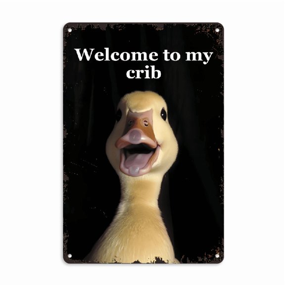Wllo0ord Welcome to My Crib_ Duck-Themed Metal Sign _ 12x8in High-Quality Tinplate _ Vintage Style, Easy-Hang Wall Decor for Home & Bar _ Durable, Fade-Resistant _ Ideal for Living Room, Bedroom,