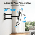 thumbnail image 5 of MountFTV Full Motion TV Wall Mount Bracket for 26-65 inch TVs, Corner TV Wall Mount Bracket with Extension, Tilt, Swivel, Leveling, Max 400*400mm, Holds up to 77 lbs, Single Wood Studs, 5 of 11