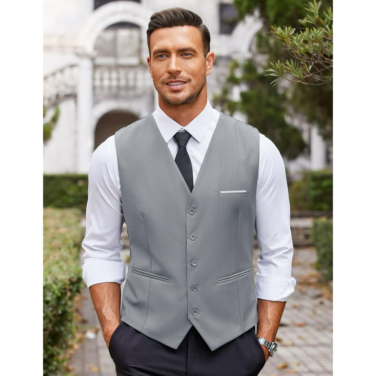 ETHAN Mens Vests Dress Light Gray Business Suit for Men Wedding Formal Vest Elegant Size L