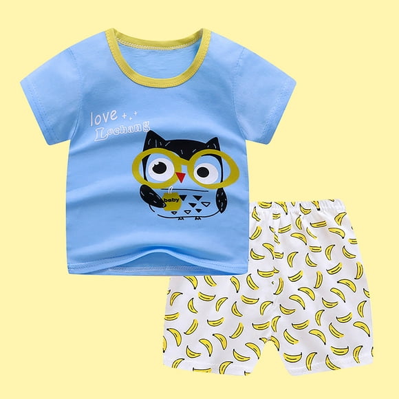 LSLJS Toddler Baby Boy Summer Clothes Short Sleeve Cartoon Print Pattern T-Shirt Tops Shorts Set 2Pcs Infant Causal Outfits, Summer Savings Clearance
