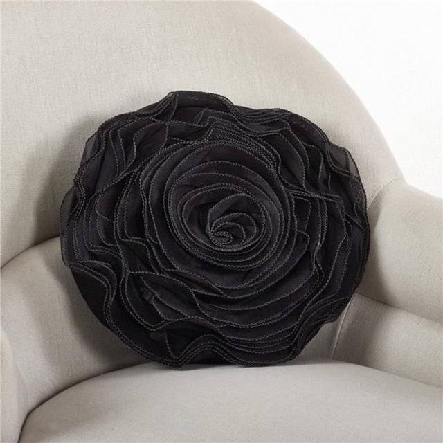 SARO 160.BK16R 16 in. Ronde Rose Design Poly Rempli Oreiller - Noir