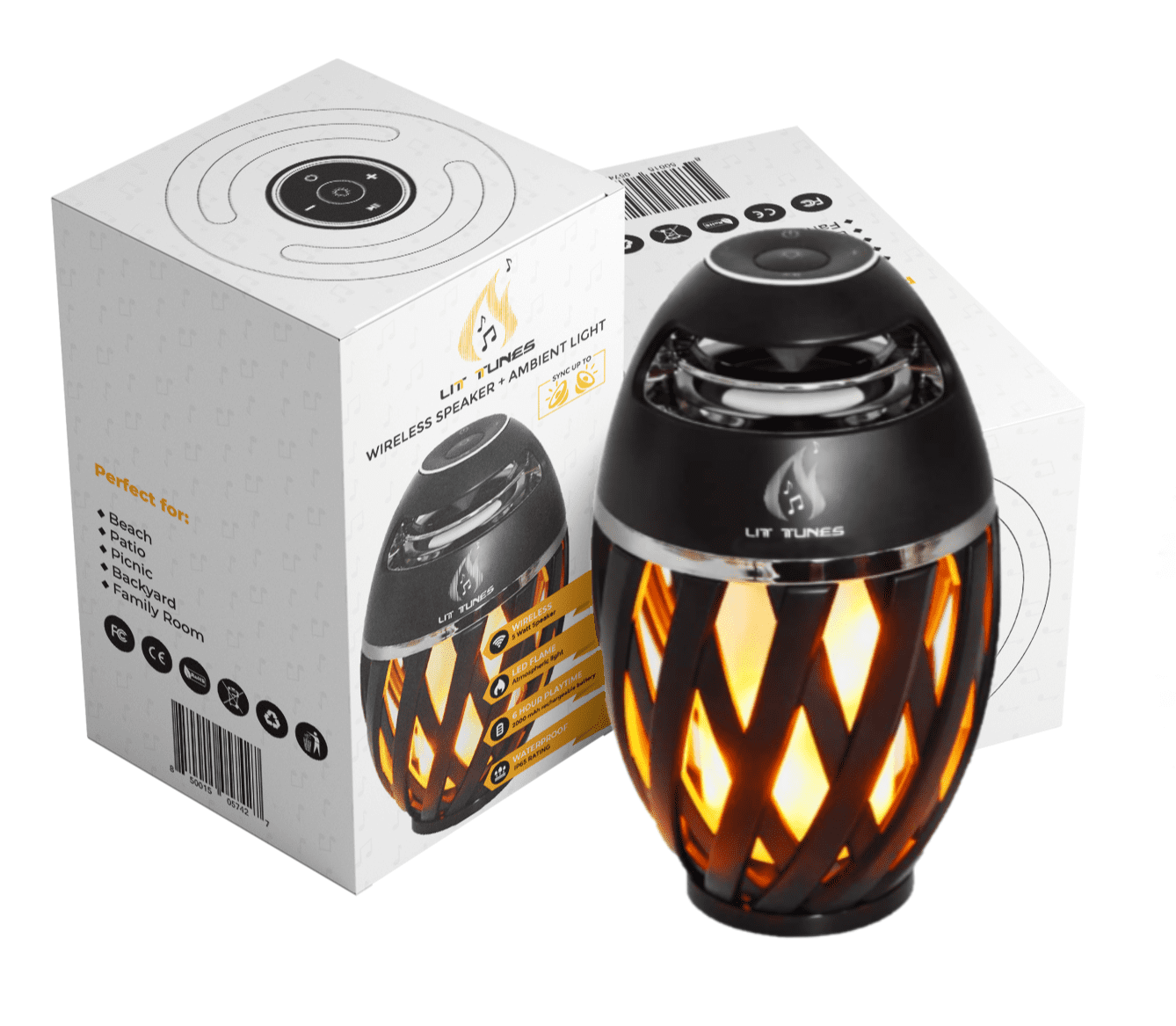 LIT Tunes Tiki Style Bluetooth Speaker | Enjoy Your Tunes in Beautiful Fire Atmosphere | Crisp Clear Audio | Real Flame Ambiance