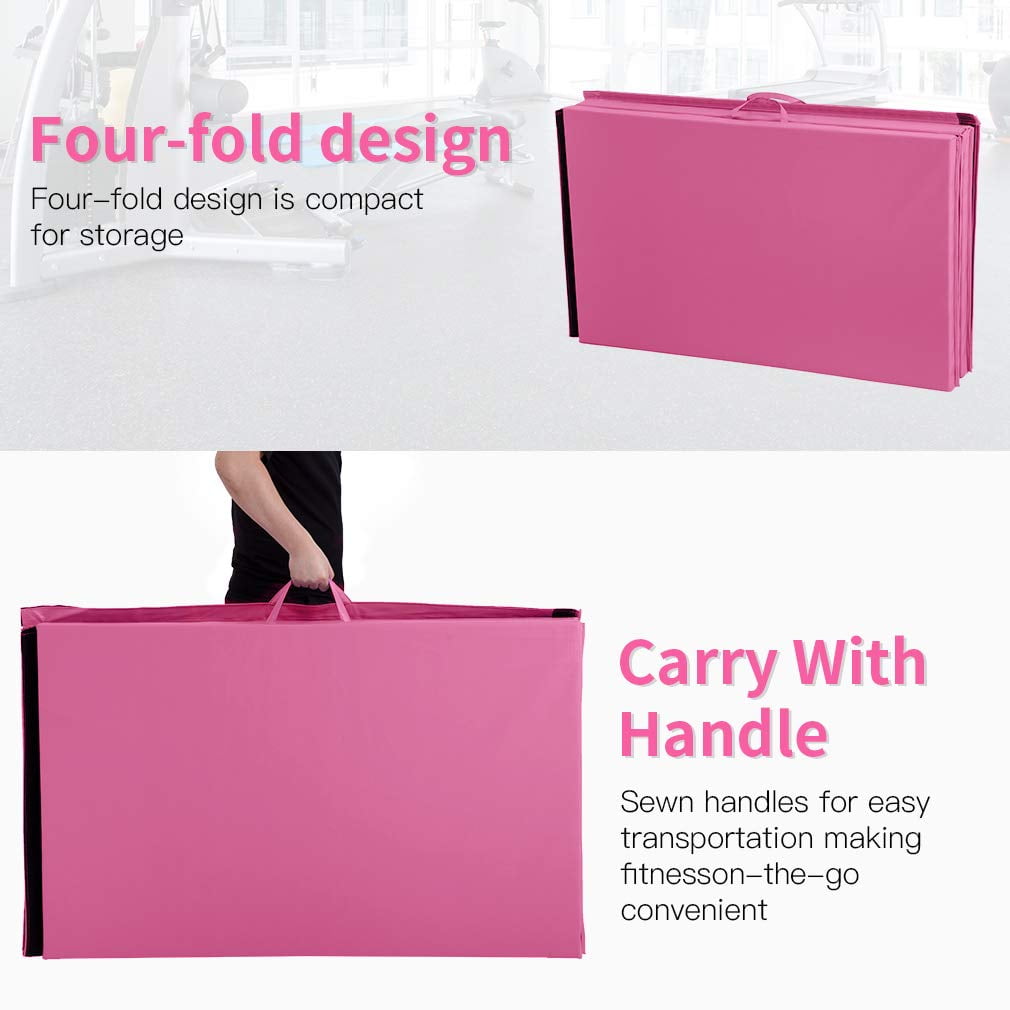 PayLessHere Foldable Gymnastics Mat 4'x10' PU Leather Tumbling Yoga Mat for Home Outdoor，Pink