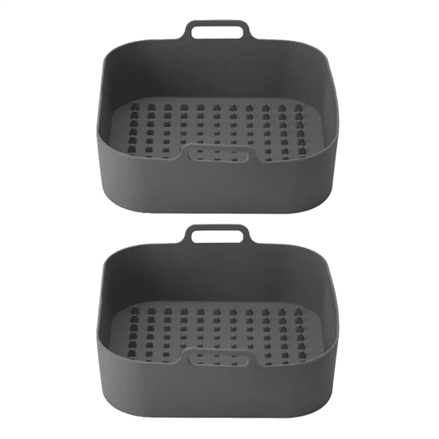 Silicone Air Fryers Basket Heat-Insulation Tray Fried Pizza Chicken 20x20x6cm for Home Kitchen Cooking,2 x Silicone Air Fryers Basket
