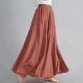 thumbnail image 5 of Womens Linen Maxi Skirts Trendy Elastic Waist Summer Boho Solid Beach Elastic High Waist Pleated A-Line Flowy Swing Long Maxi Skirts, 5 of 6