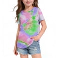 thumbnail image 2 of Girls Tie-Dye Short Sleeve T-Shirt Multicolor Unique Pattern Soft Stretchy 95% Polyester 5% Spandex Summer Casual Top Sizes 3-14 Years,Size 13-14 T, 2 of 5