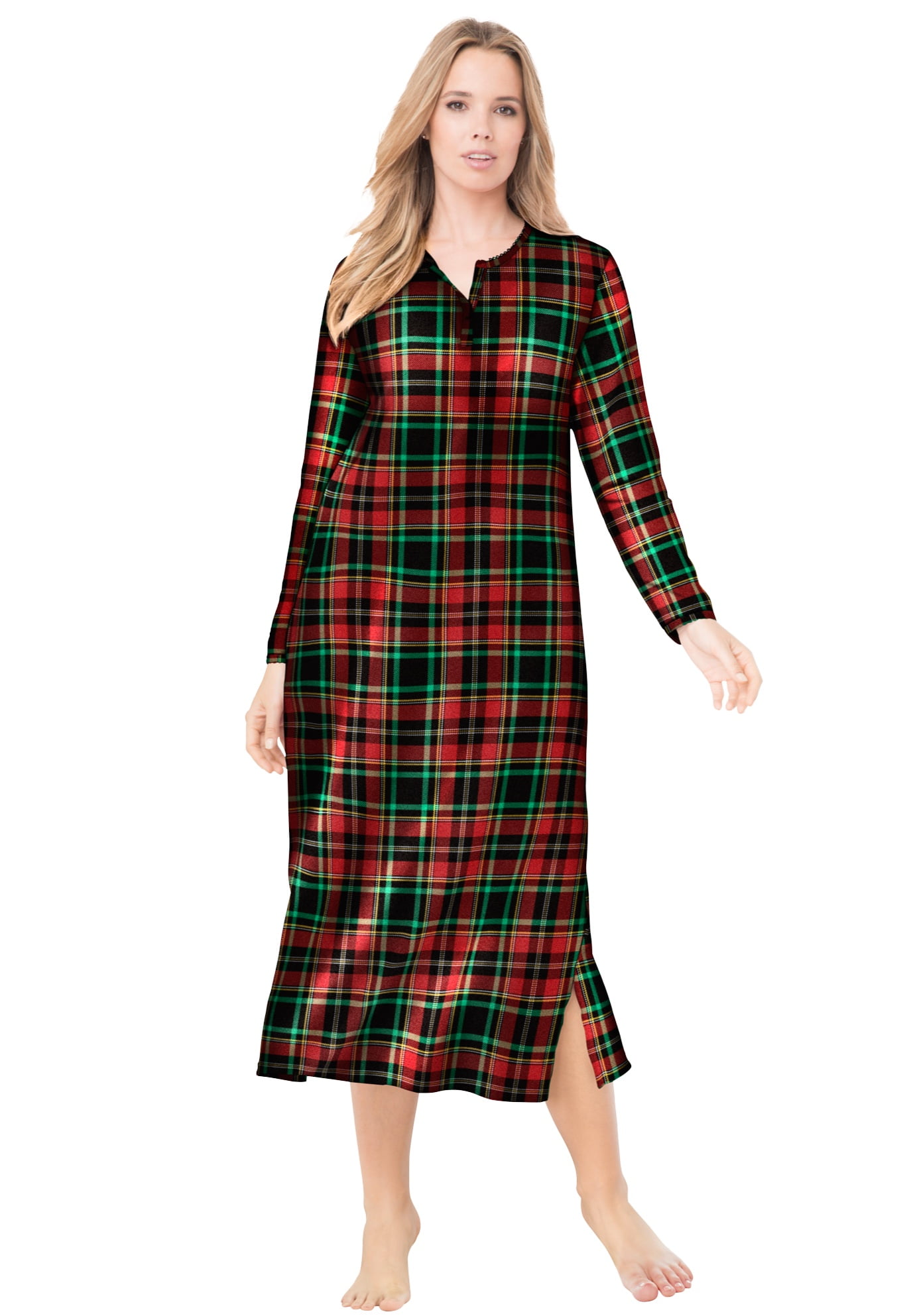 Dreams & Co. Dreams & Co. Women's Plus Size LongSleeve Henley Print