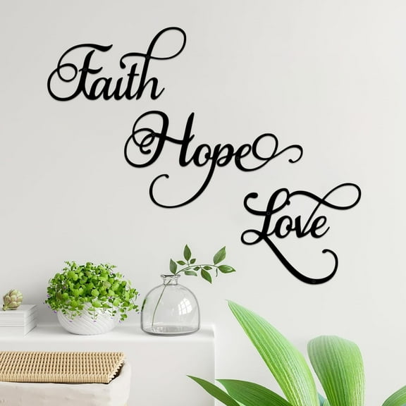 ESTART 3 Pcs Faith Hope Love Metal Wall Decor, Rustic Farmhouse Black Word Art, Inspirational Sign for Bedroom Living Room