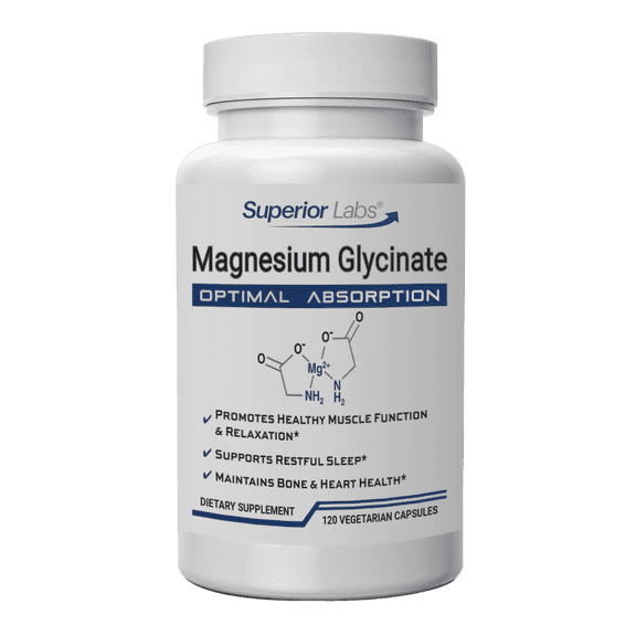 Superior Labs Magnesium Glycinate-elemental Magnesium, Vegetable Capsules, 1250 mg, Gluten-Free, 120 Count