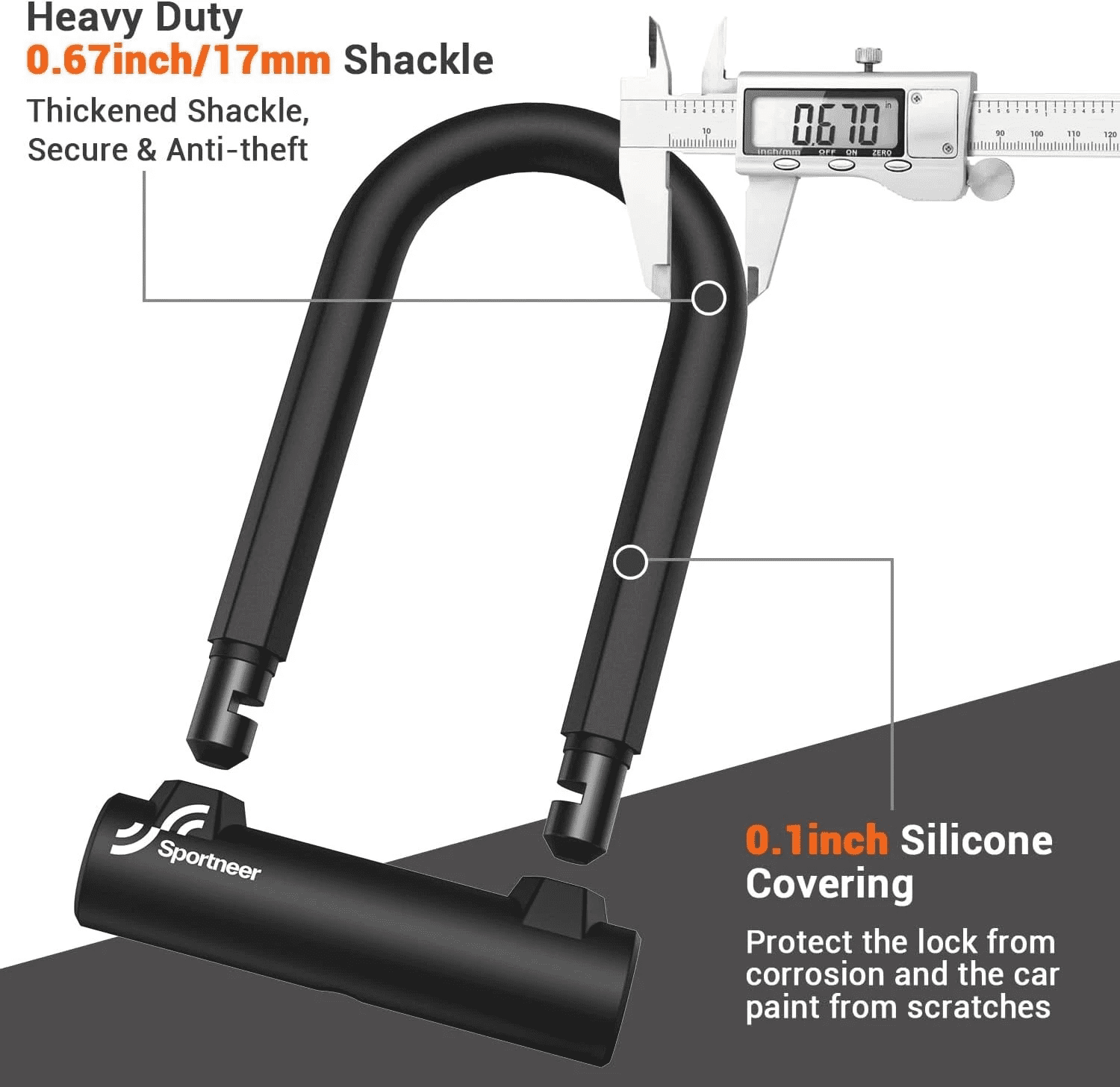 Heavy-Duty Portable Bike U-Lock with 5ft Steel Security Cable and Bracket, Anti Theft