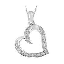 Sterling Silver Womens Round Diamond Heart Pendant 1/10 Cttw