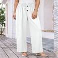 thumbnail image 5 of hoksml Women's High Waist Straight Leg Pants, Casual Button Detail Trousers with Pockets and Shirred Waist, 5 of 5