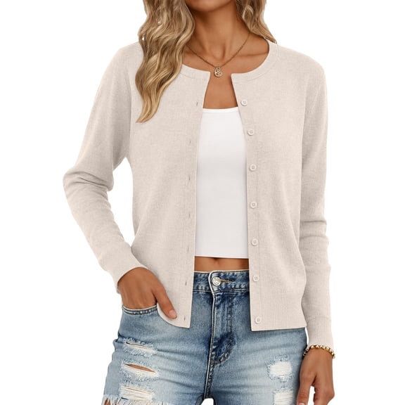 ZDNIXIAN Cardigan Sweaters for Women, Long Sleeve Button Down Open Front Knit Cardigan, Notched Split Neck Relaxed Fit Outerwear Coat, Solid Color Lightweight Knit Jacket
