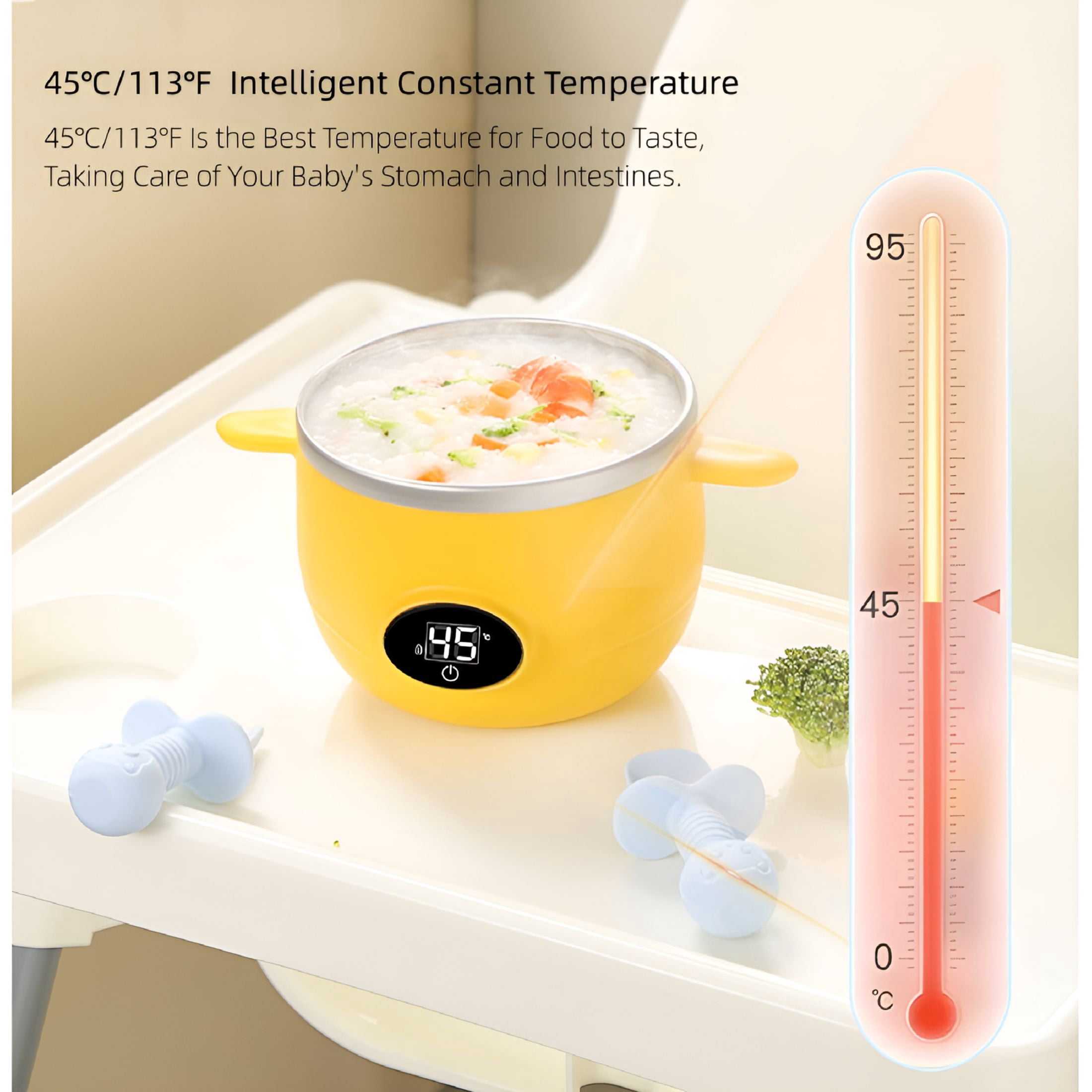 ACDANC Keep Warm Baby Bowls with Lids,Stainless Steel Child Bowl Thermo Bowls for Hot Food Kids,45 ℃/113℉ Constant Temperature,Insulation Bowl Electric Food Warmer Feeding Bowl for Baby Child