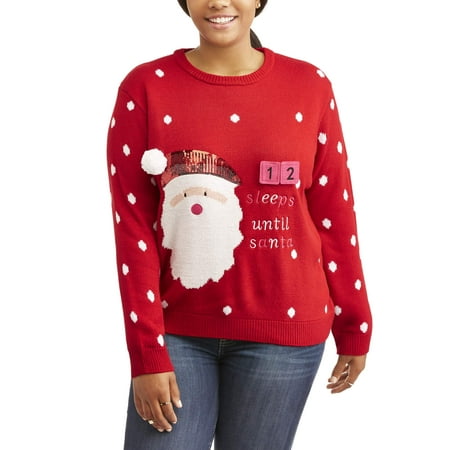 Juniors' Plus Crew Neck '# Sleeps Until Santa' Xmas Sweater