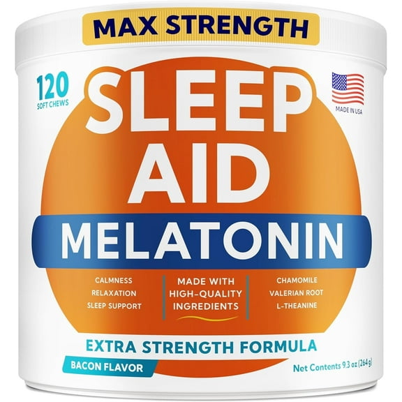 Melatonin for Dogs to Sleep 6mg - Doggie Sleep Aid Treats - Sleeping Pills for Anxiety - Extra Strength Calming Chews Large & Medium Breed Help Sleep at Night - Made in USA - 120Ct
