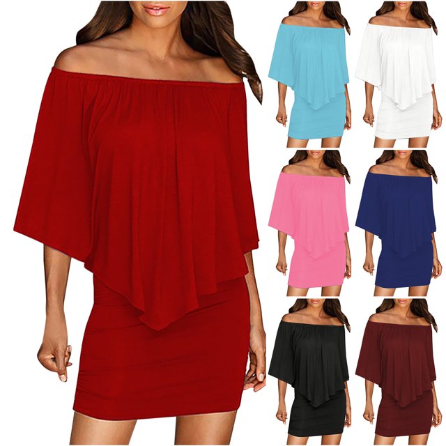 Gspmoly Robes d'Été pour Femmes, Mode Femmes Décontractée Unie à Manches Courtes, une Épaule, Robe Moulante Courte, Robes Formelles pour Femmes en Liquidation