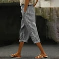 thumbnail image 2 of UAMVSH Cotton Linen Capris for Women Casual Breathable Beach Drawstring Capri Pants with Button Summer Lightweight Pockets Cropped Pants, 2 of 5