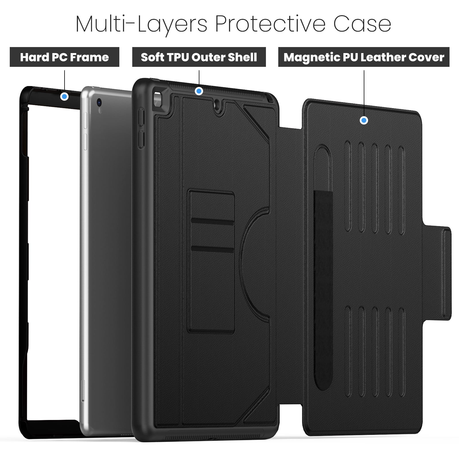 Allytechgroup Luxury iPad Air 11 Case 2024, Elegant Business Type Cover with Pencil Holder - Multi Angle Viewing Stand and Shockproof Apple iPad Air Case 11 inch 2024, Black