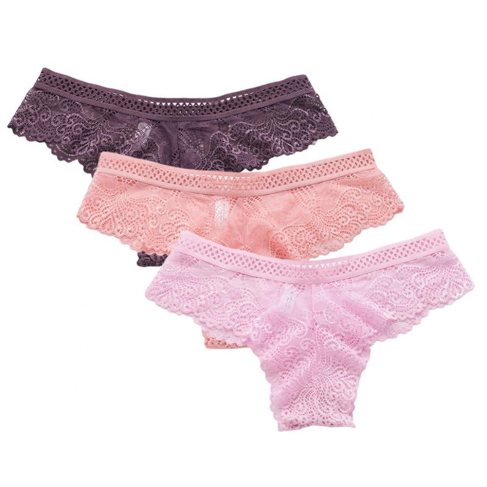 3pcs Women Briefs,Low-Rise Panties,Lace Hollow out Thong,Seamless